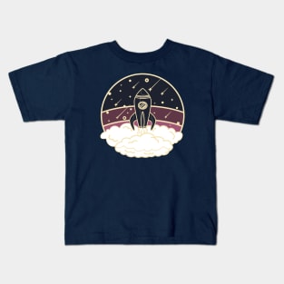 Vintage styled spaceship launch in pink Kids T-Shirt